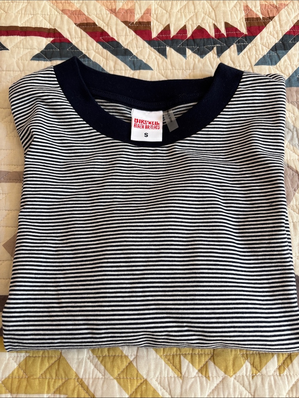 Birdwell Navy & White Striped Short Sleeve Tee with Navy Trim